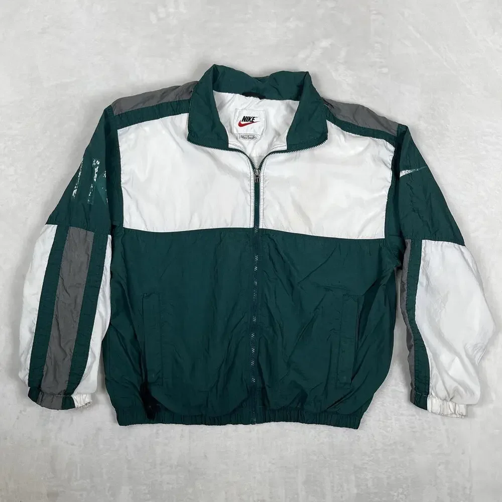 Vintage Nike Jacket Mens Large Green White Colorblock Windbreaker Full Zip 90s